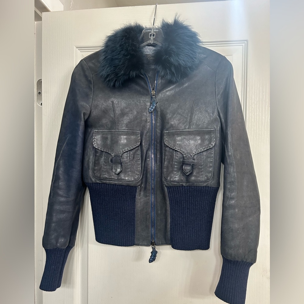 Robert Comstock womens authentic leather feather jacket